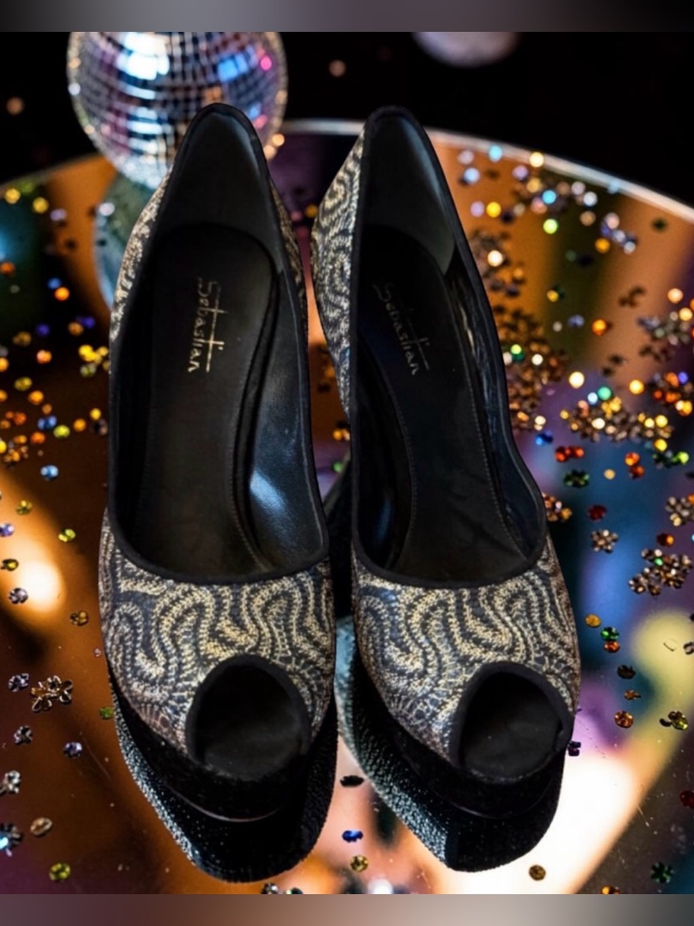 Sebastian Clio Metallic Brocade Pattern Peep Toe Pumps Sz 36 (US6)